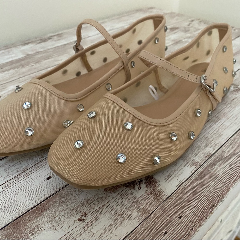 Wild Fable Mesh Rhineatone Tan Studded Flats